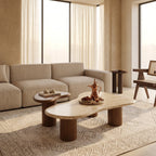 Bay Furniture Cloud-Form Travertine & Walnut Nesting Coffee Table Set
