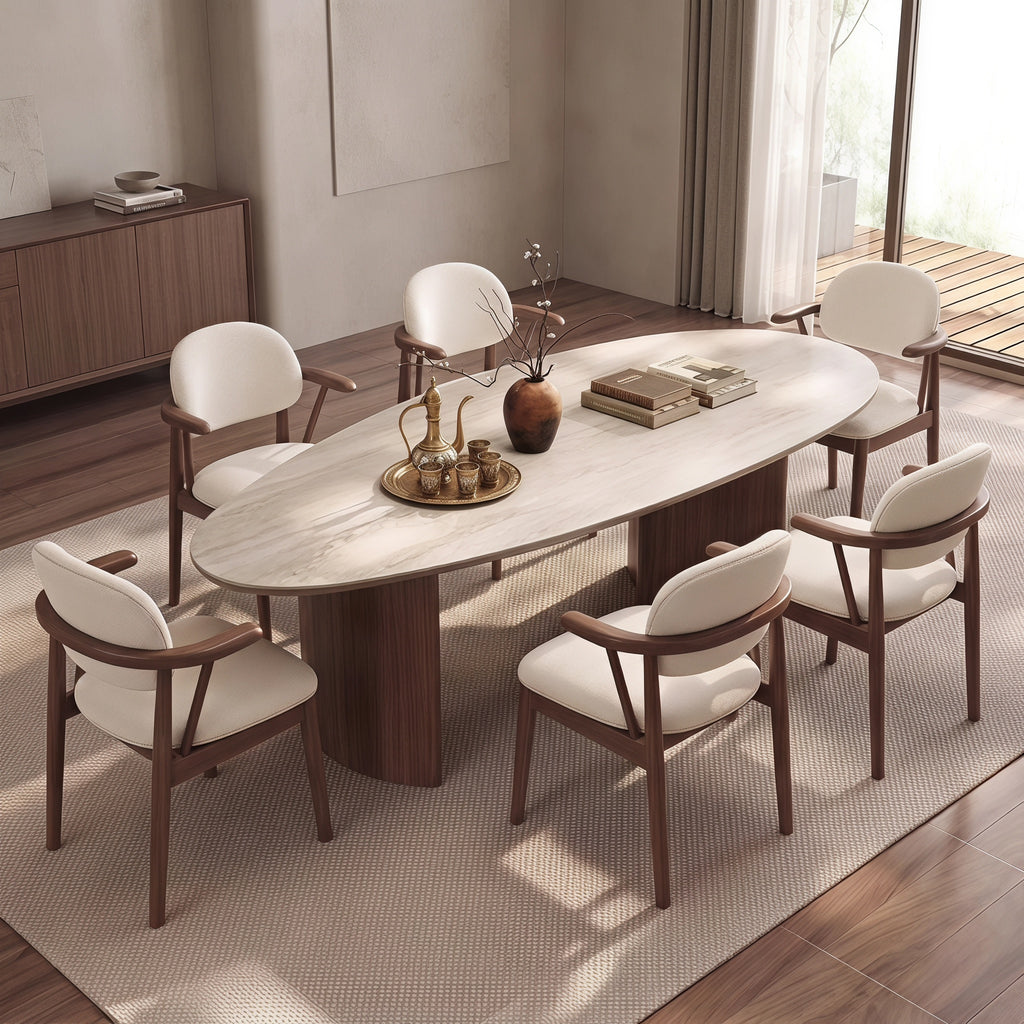Bay Furniture Oval Sintered Stone Dining Table with Cylinder Base