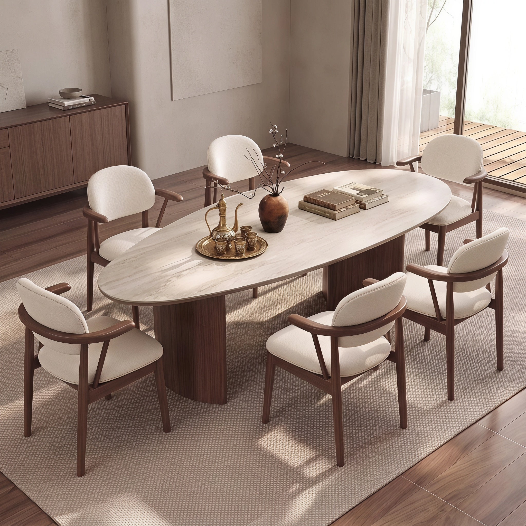 Bay Furniture Oval Sintered Stone Dining Table with Cylinder Base
