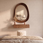 Organic Mirror, Floating Shelf & Stool Set – Walnut | Bay Furniture