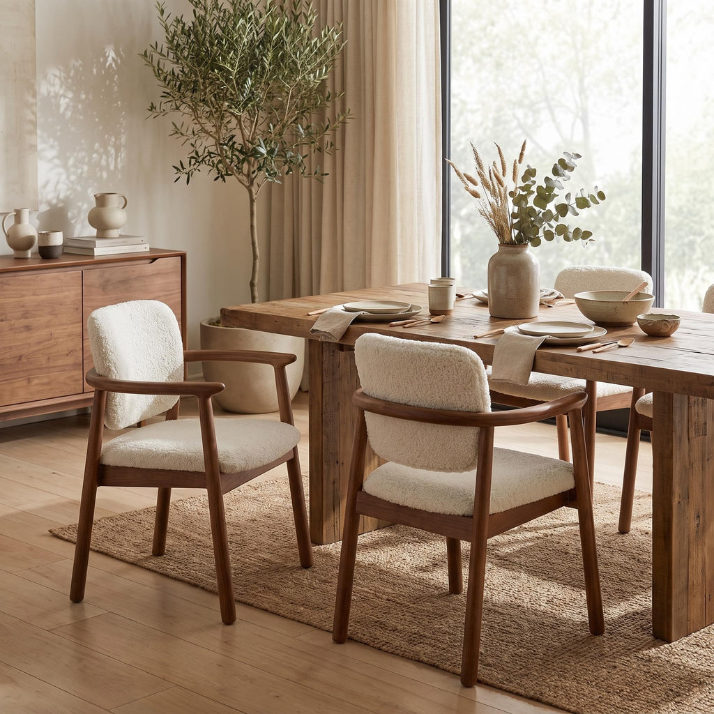 Bay Furniture Arc-Arm Bouclé Dining Chair with Floating Backrest