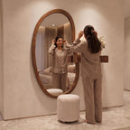 Oval Floor Mirror, Fluted Side Shelf & Embossed Stool Dressing Set | Bay Furniture