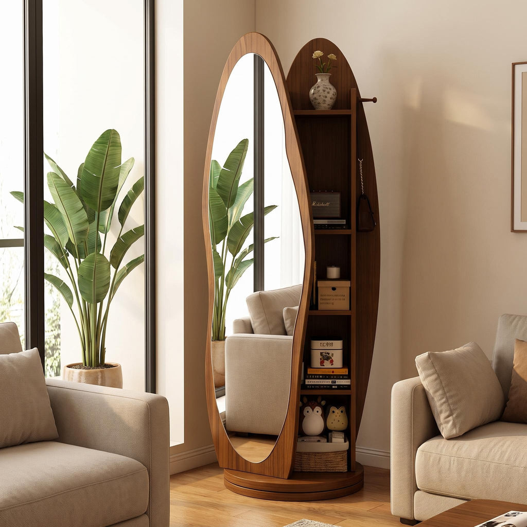 Bay Furniture Oval Floor Mirror & Shelving Unit Set
