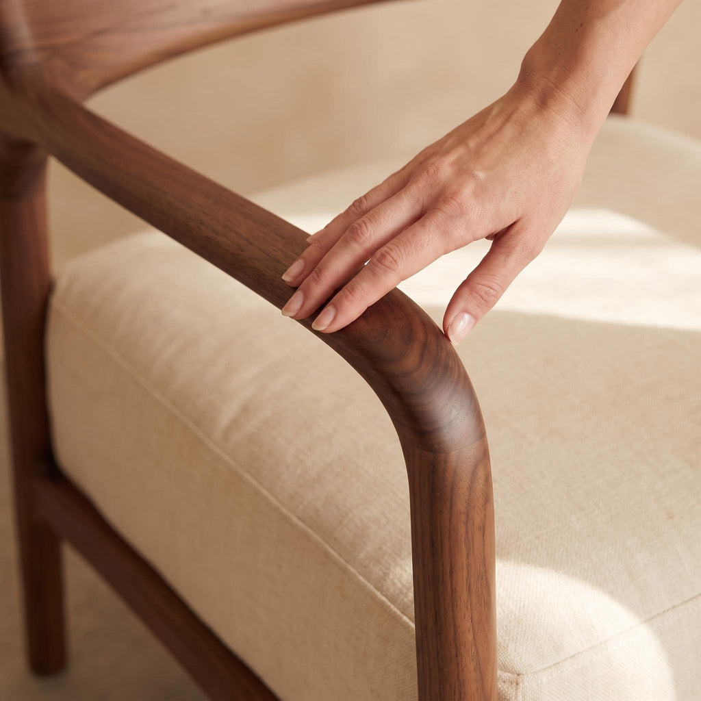Bay Furniture Solid Wood Back Linen Lounge Chair