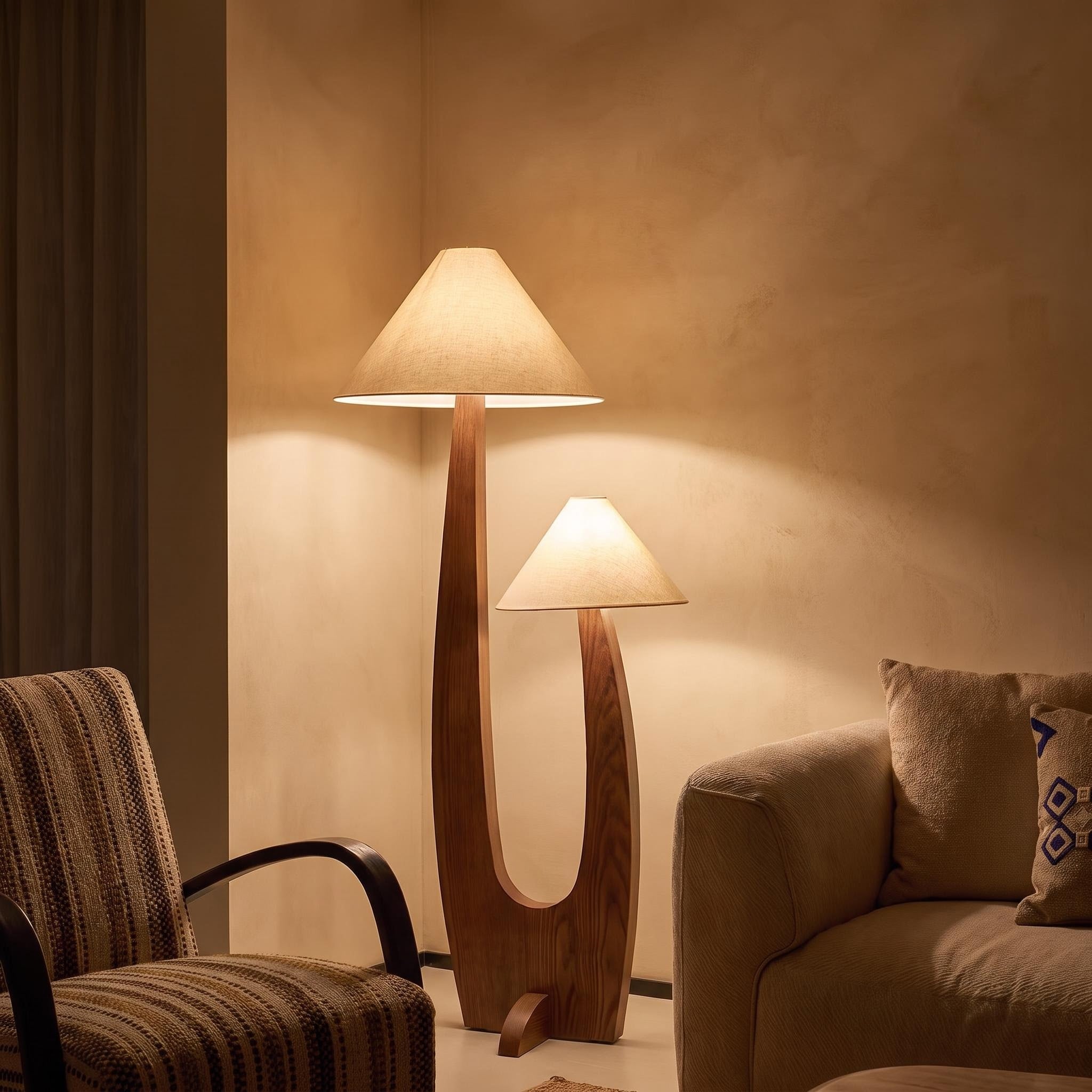 Bay Furniture Arch Twin Floor Lamp in Walnut