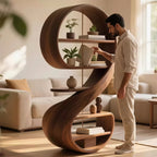 Bay Furniture Nine-Form Sculptural Walnut Bookshelf