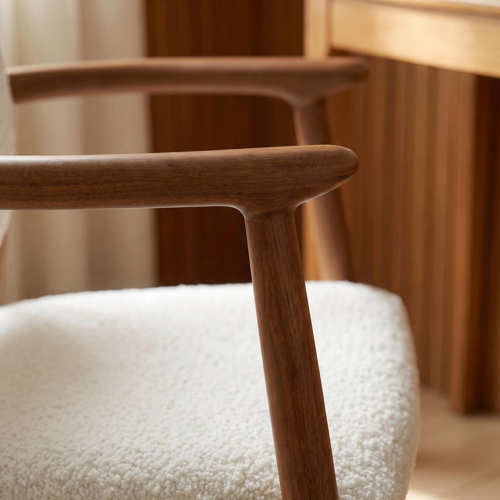 Bay Furniture Arc-Arm Bouclé Dining Chair with Floating Backrest