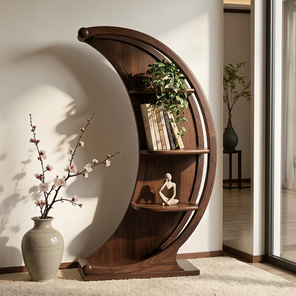 Bay Furniture Crescent Moon Walnut Bookshelf