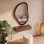 Organic Wall Mirror, Floating Shelf & Bouclé Stool Dressing Set – Walnut | Bay Furniture
