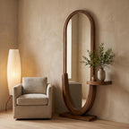 Bay Furniture Oval Standing Floor Mirror with Side Shelf