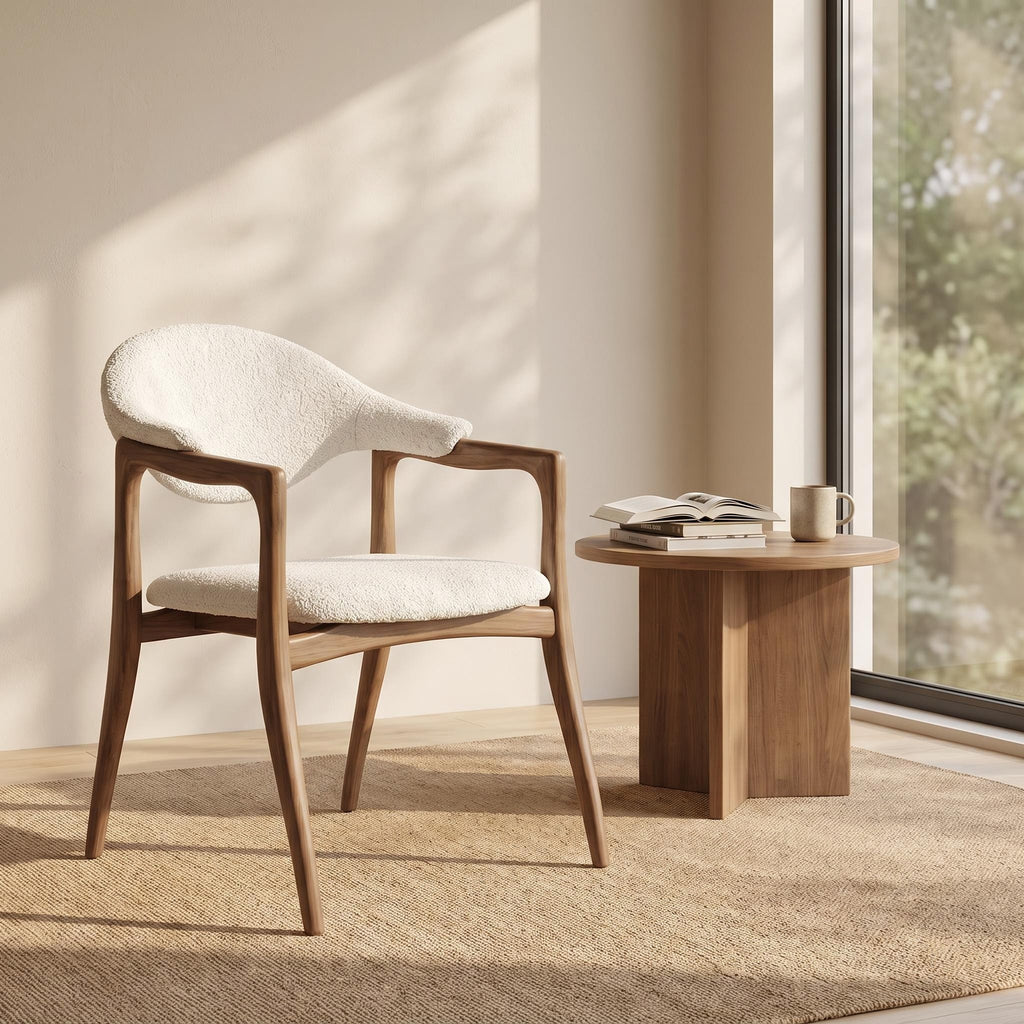 Bay Furniture Crescent-Back Open-Arm Bouclé Dining Chair