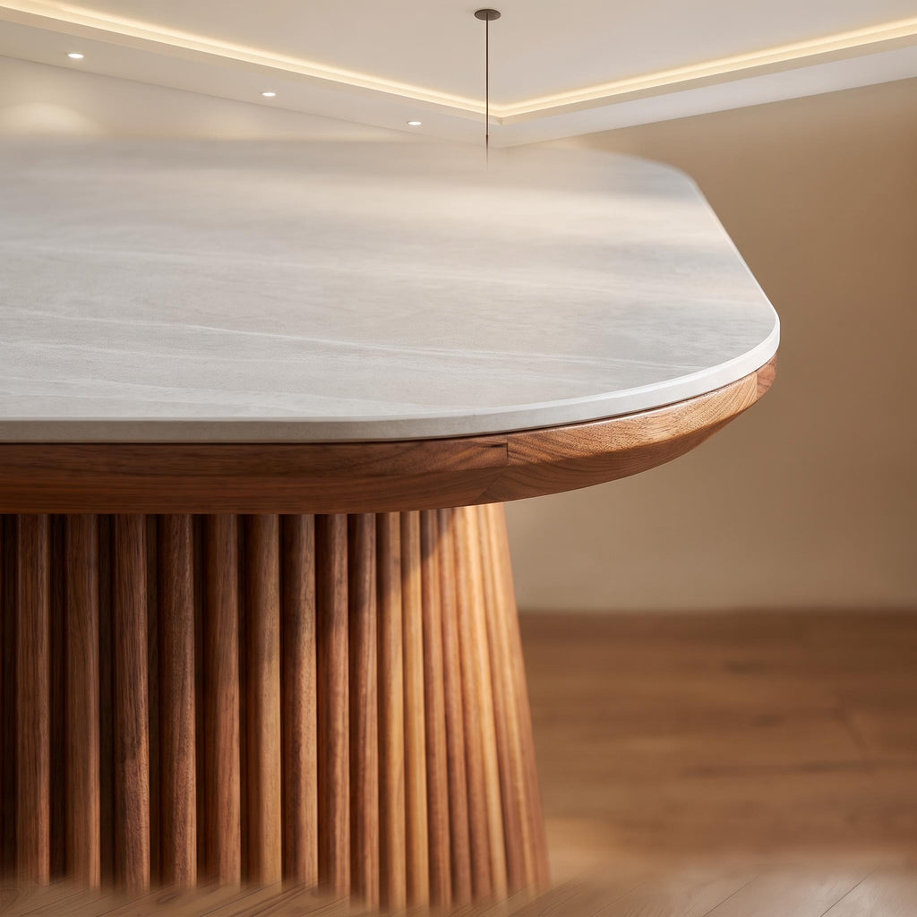 Bay Furniture Fluted Drum Pedestal Sintered Stone Dining Table