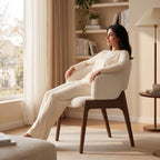 Bay Furniture U-Shell Bouclé & Shaggy Dining Chair with Walnut Legs