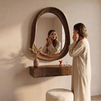 Organic Mirror, Floating Shelf & Stool Set – Walnut | Bay Furniture