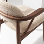 Bay Furniture Oval-Back T-Arm Bouclé Dining Chair with Walnut Frame