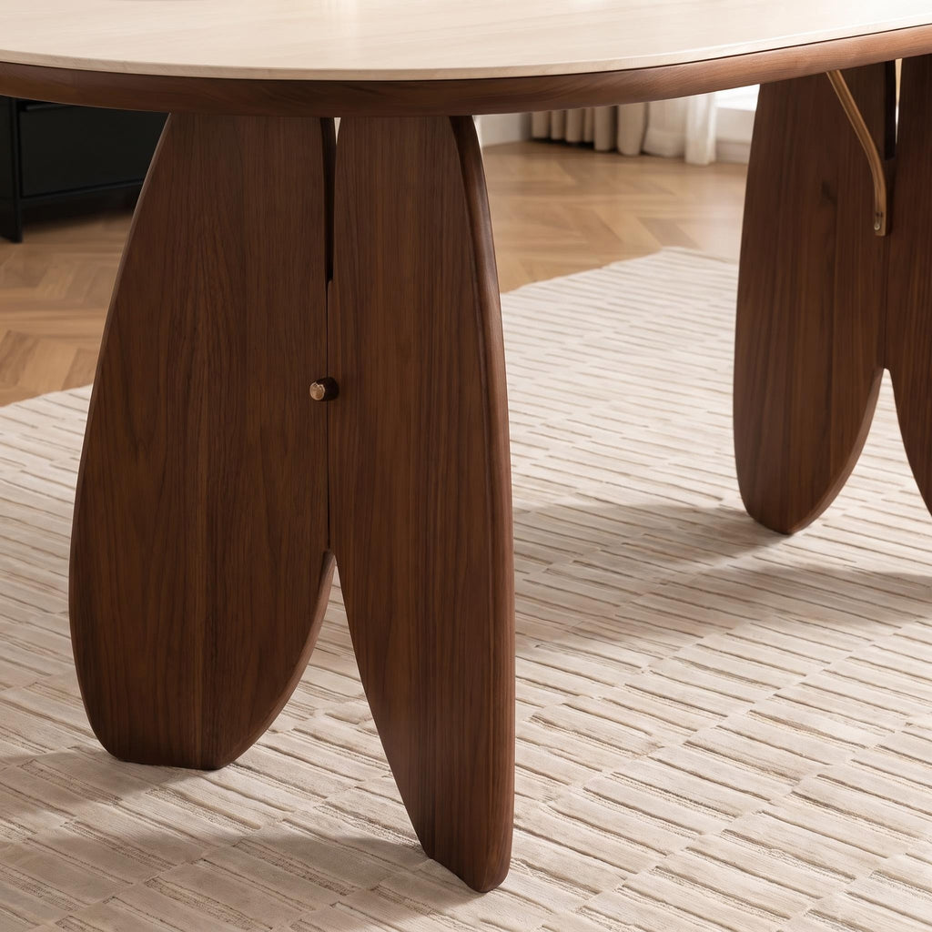 Bay Furniture Oval Stone Dining Table & Bouclé Chair Set – Petal Base