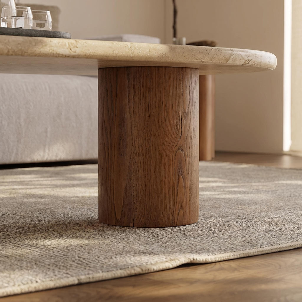 Bay Furniture Cloud-Form Travertine & Walnut Nesting Coffee Table Set