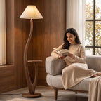 Bay Furniture S-Stem Walnut Floor Lamp with Side Table
