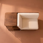 Bay Furniture Bouclé Storage Bench with Integrated Walnut Shelf Unit