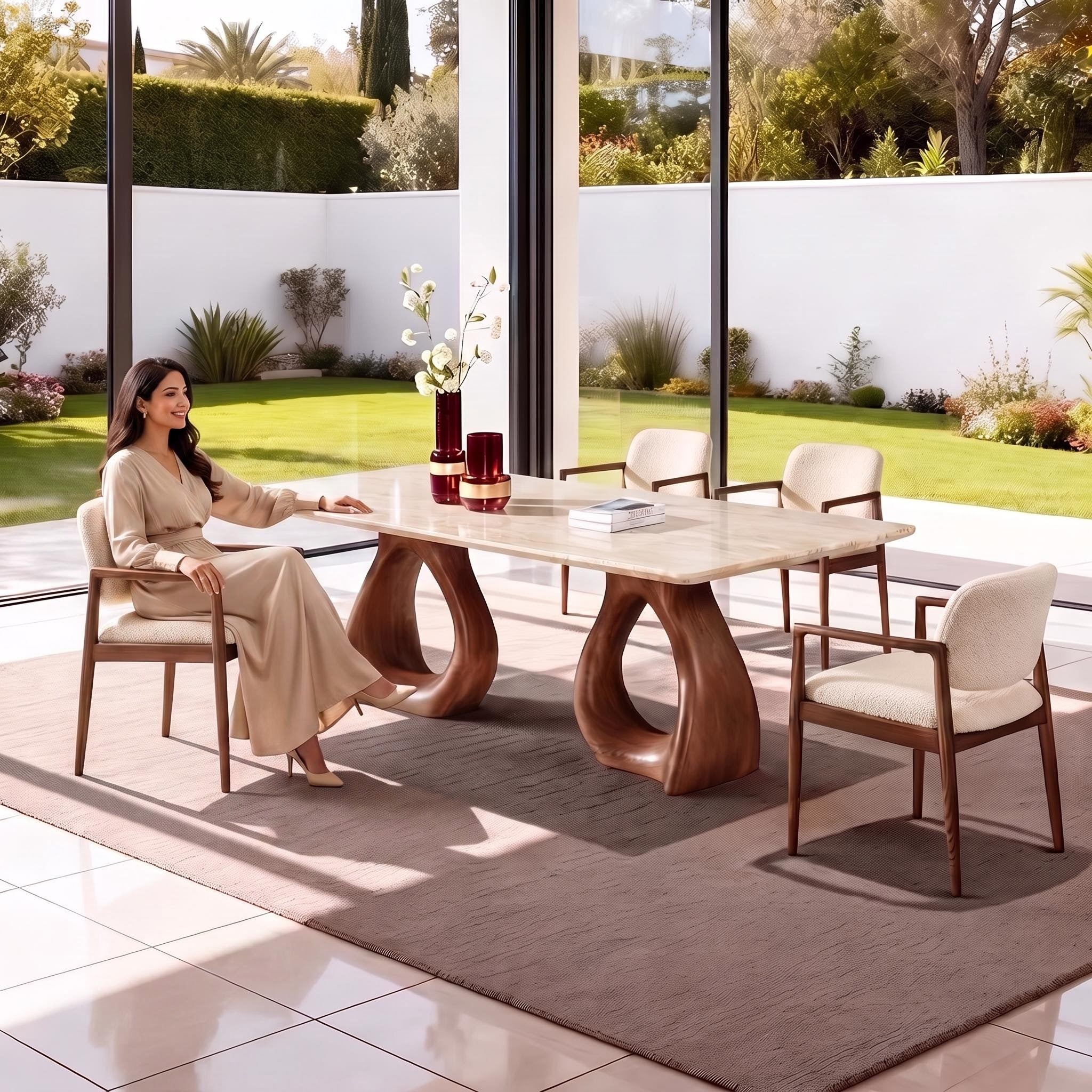 Bay Furniture Infinity Loop Walnut Base Sintered Stone Dining Table