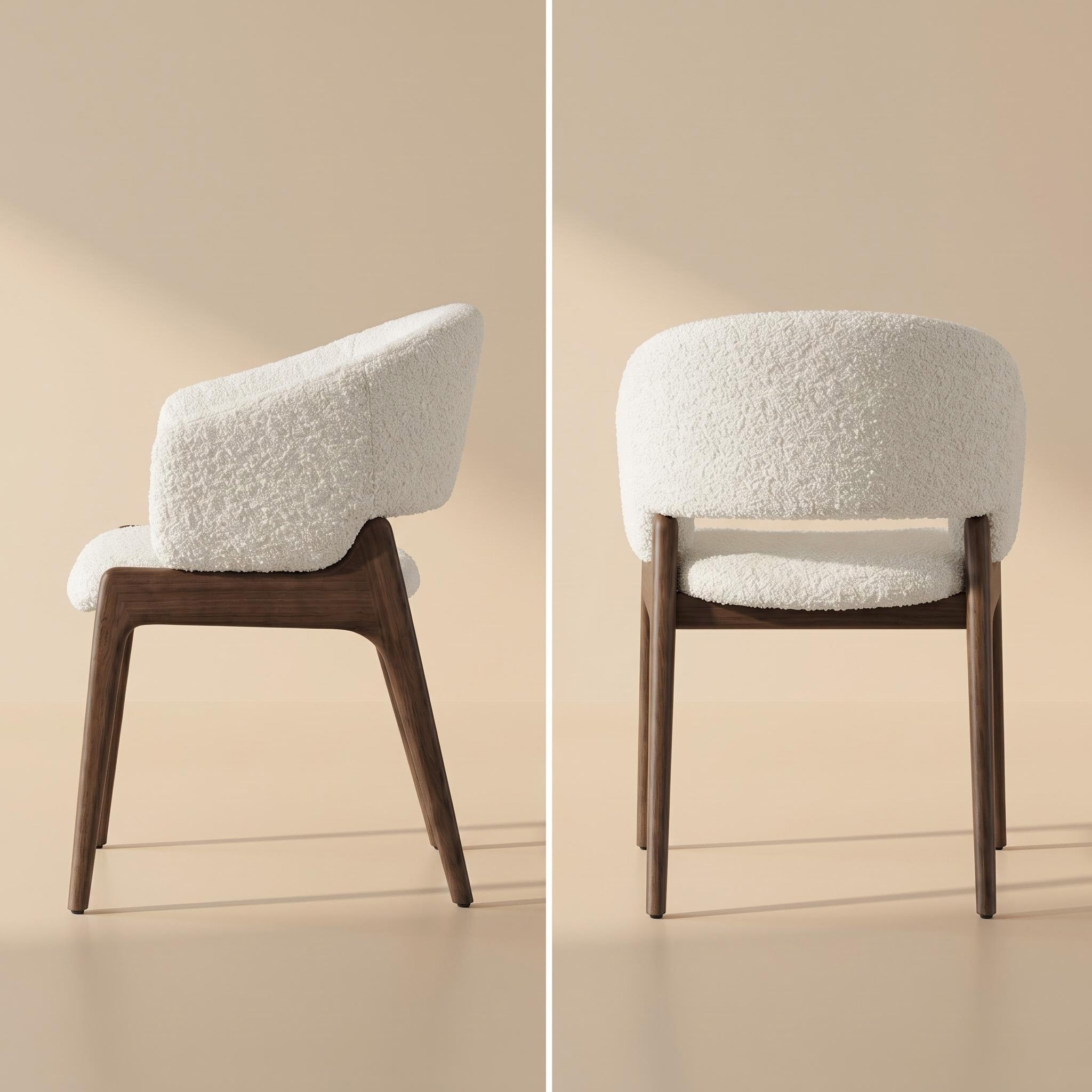 Bay Furniture U-Shell Bouclé & Shaggy Dining Chair with Walnut Legs