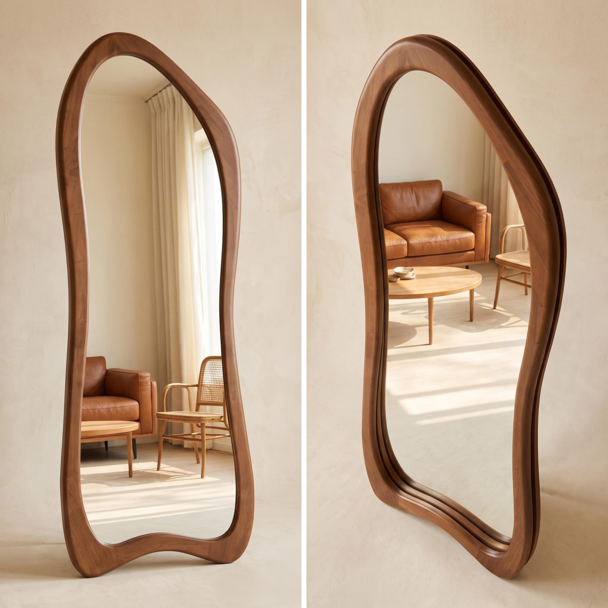 Asymmetric Organic Floor Mirror – Solid Walnut Wood | Bay Furniture