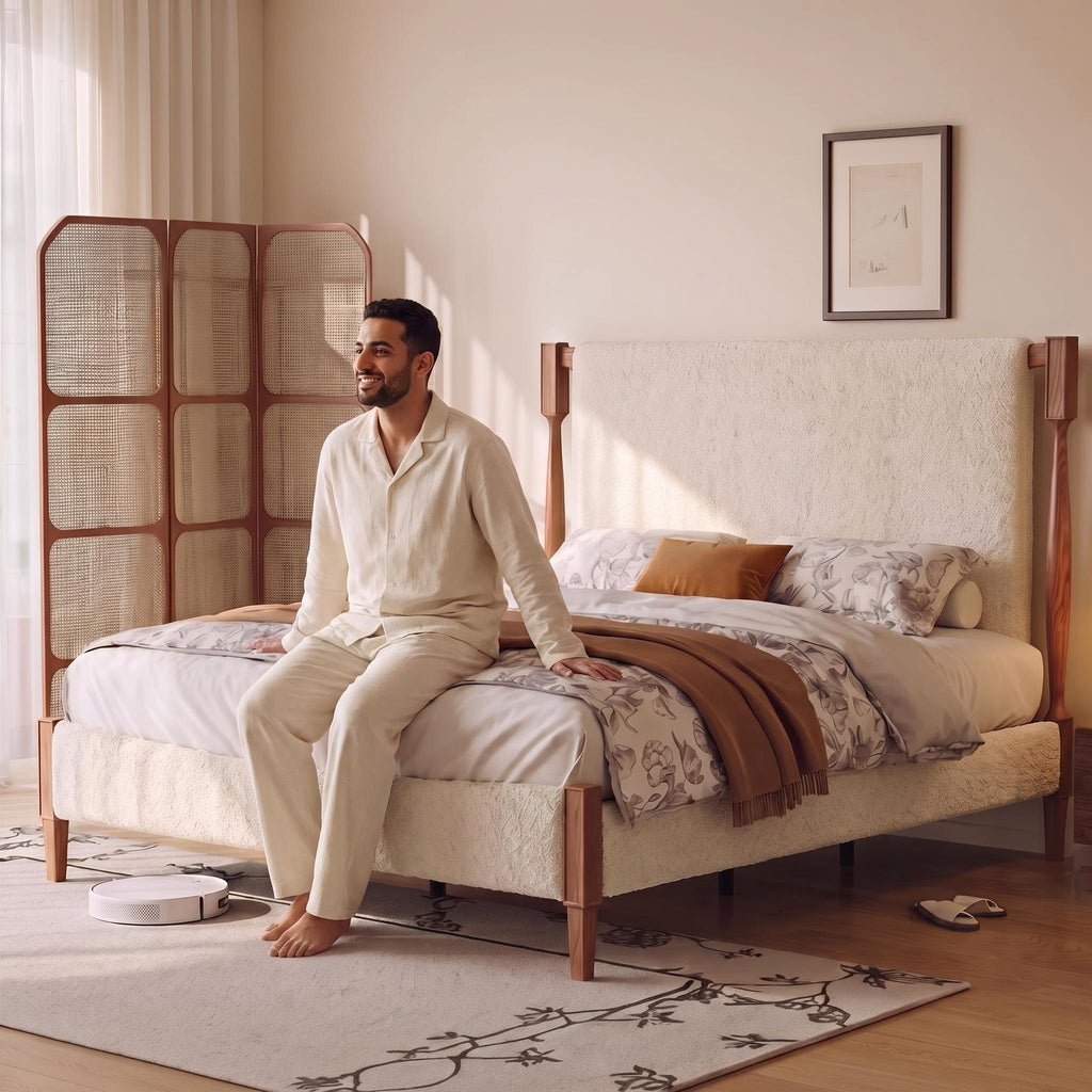 Bay Furniture Four Poster Boucle Bed – Frame Only