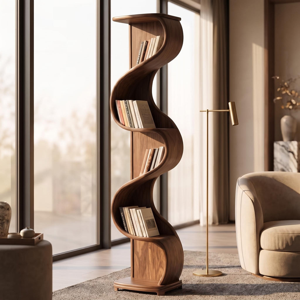 Bay Furniture Wave Spine Tall Walnut Bookshelf