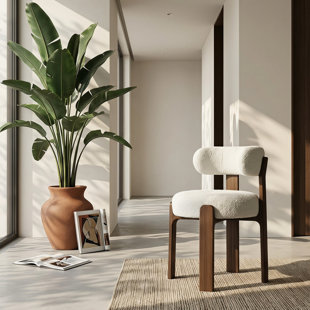 Bay Furniture Double-Tube Backrest Bouclé Dining Chair with Round Seat