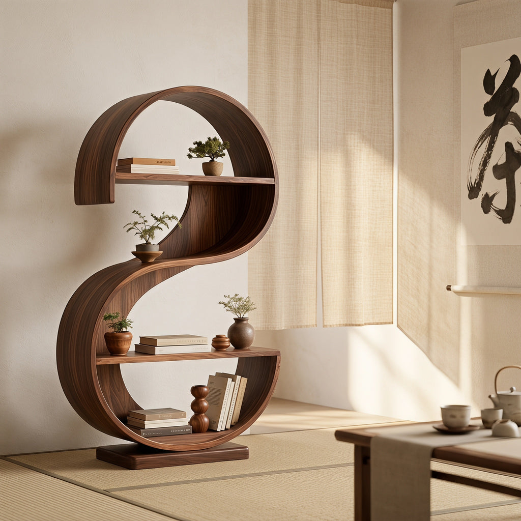 Bay Furniture S-Curve Sculptural Walnut Bookshelf