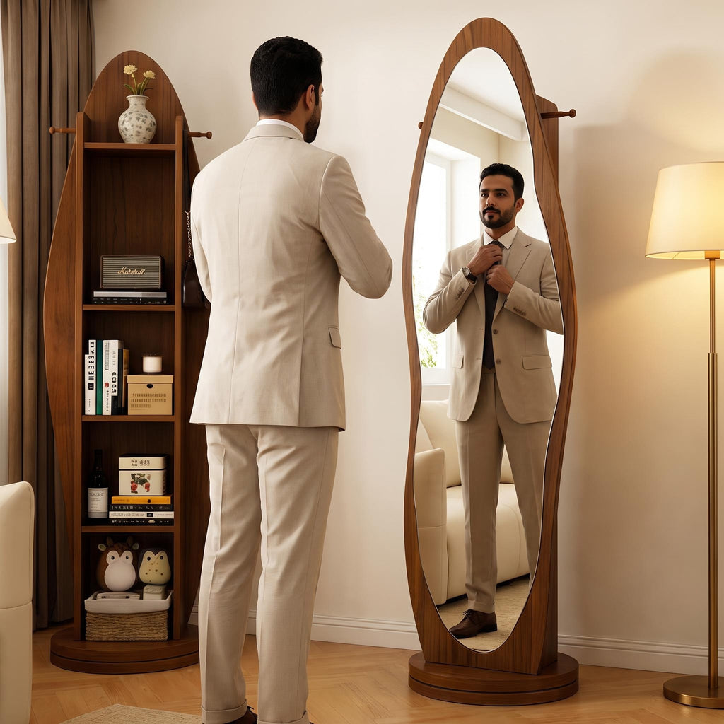 Bay Furniture Oval Floor Mirror & Shelving Unit Set