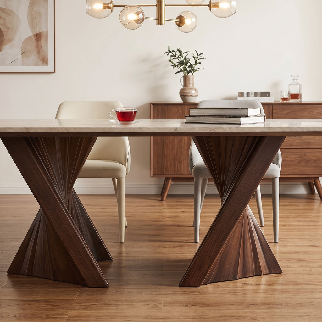 Bay Furniture Twisted Cone Pedestal Sintered Stone Dining Table