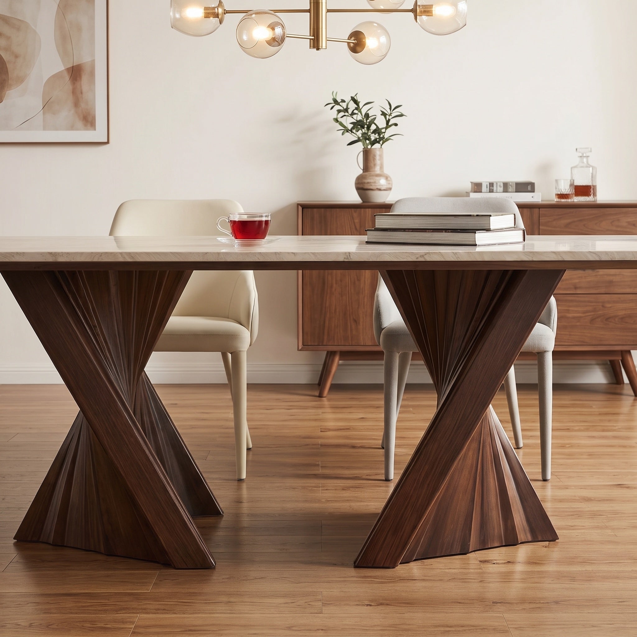 Bay Furniture Twisted Cone Pedestal Sintered Stone Dining Table