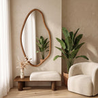 Organic Mirror & Walnut Bench Set – Bouclé Cushion | Bay Furniture