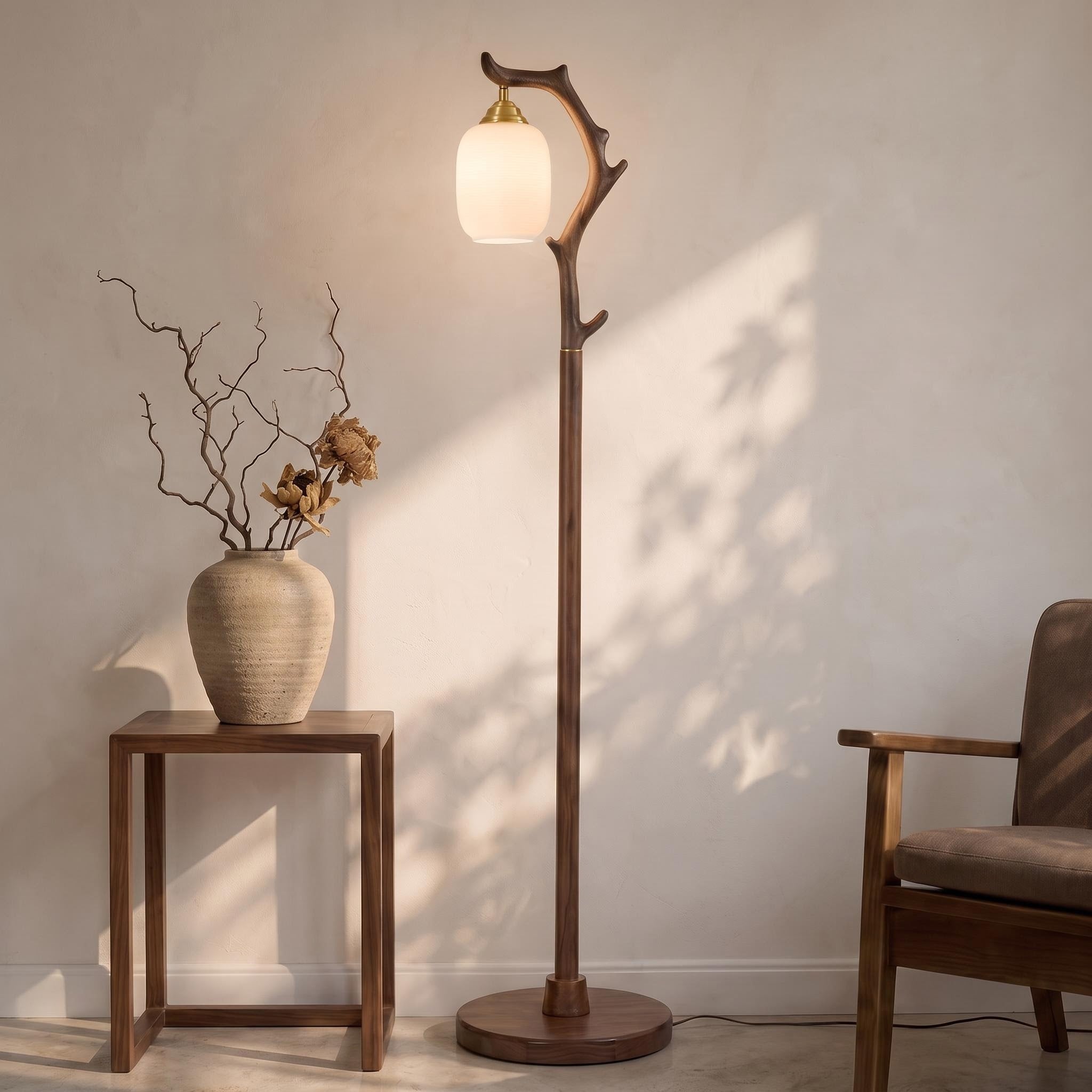 Bay Furniture Antler Branch Walnut Floor Lamp with Glass Globe