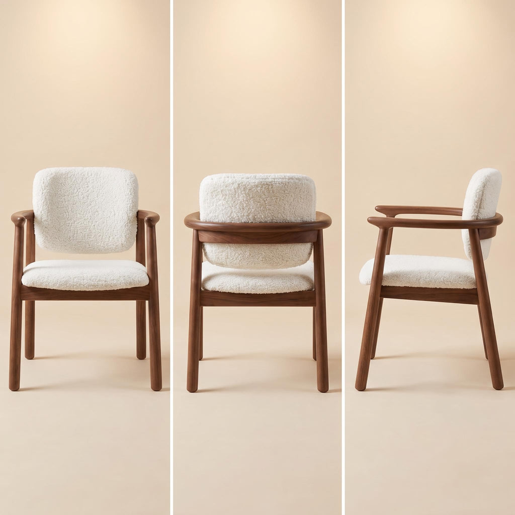 Bay Furniture Arc-Arm Bouclé Dining Chair with Floating Backrest