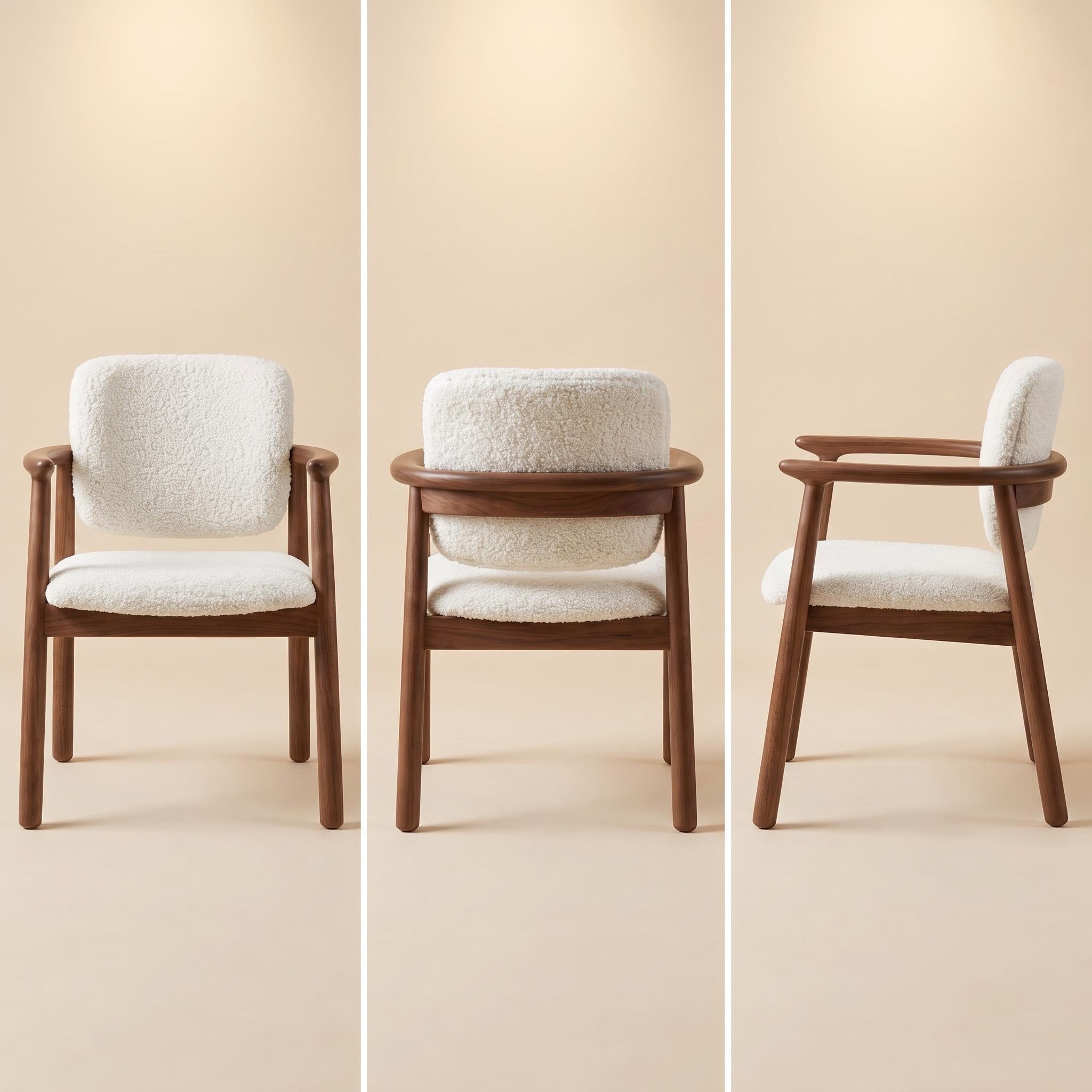 Bay Furniture Arc-Arm Bouclé Dining Chair with Floating Backrest