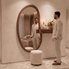 Oval Floor Mirror, Fluted Side Shelf & Embossed Stool Dressing Set | Bay Furniture