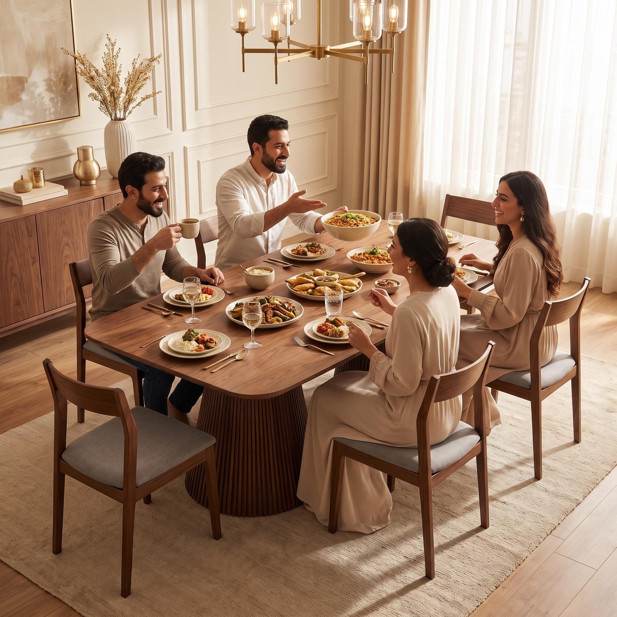 Bay Furniture Fluted Drum Pedestal Sintered Stone Dining Table