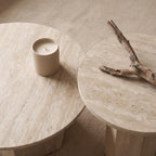 Bay Furniture Travertine Octagonal Pedestal Coffee & Side Table Set
