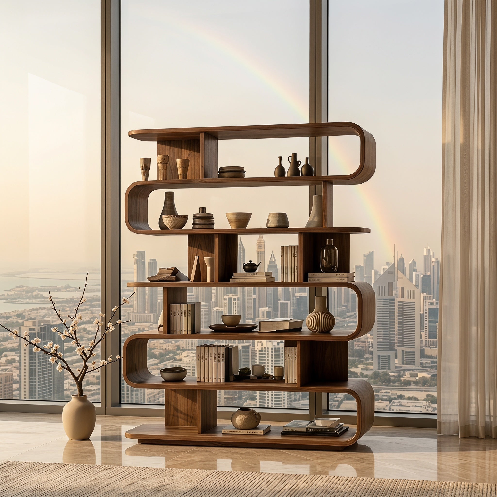 Bay Furniture Serpentine Open Bookcase in Walnut