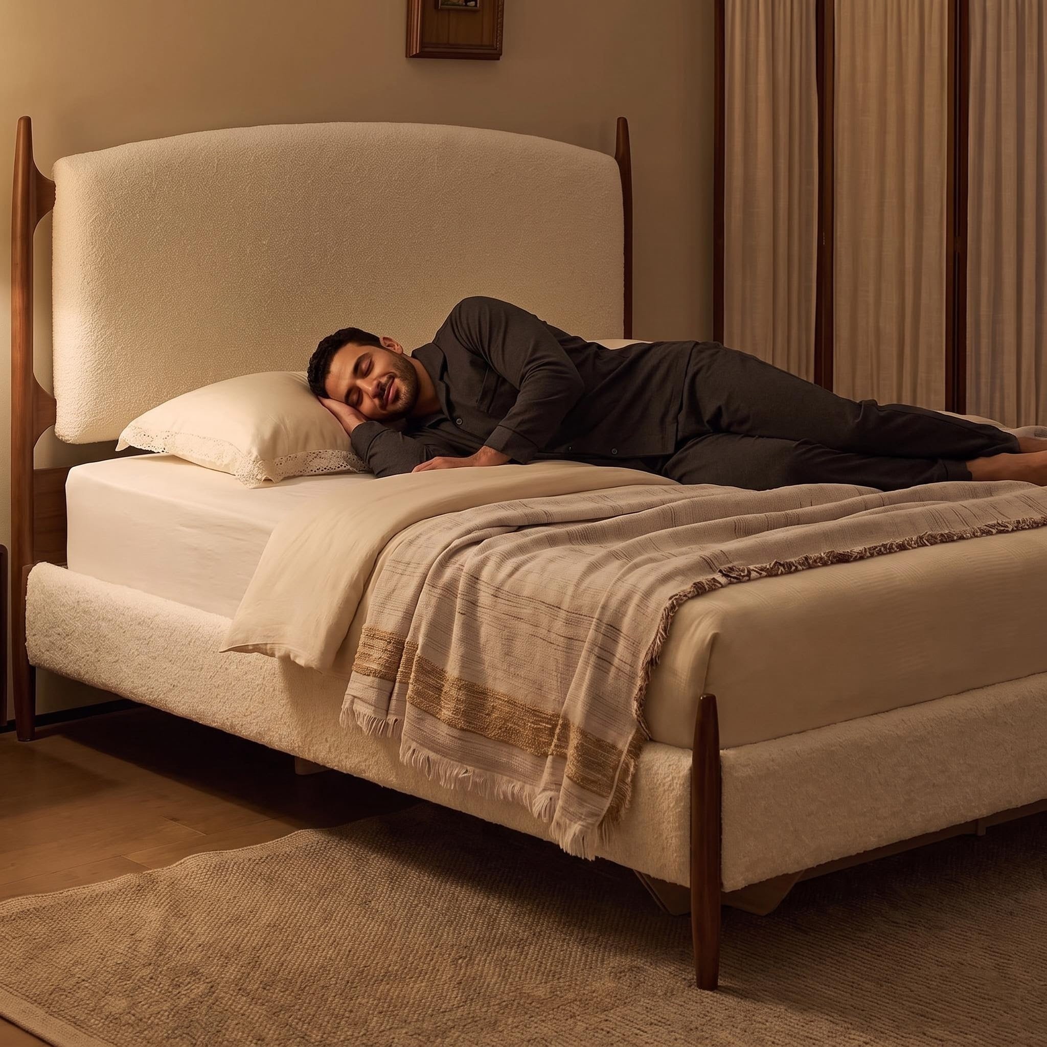 Bay Furniture Tall Post Boucle Bed – Frame Only