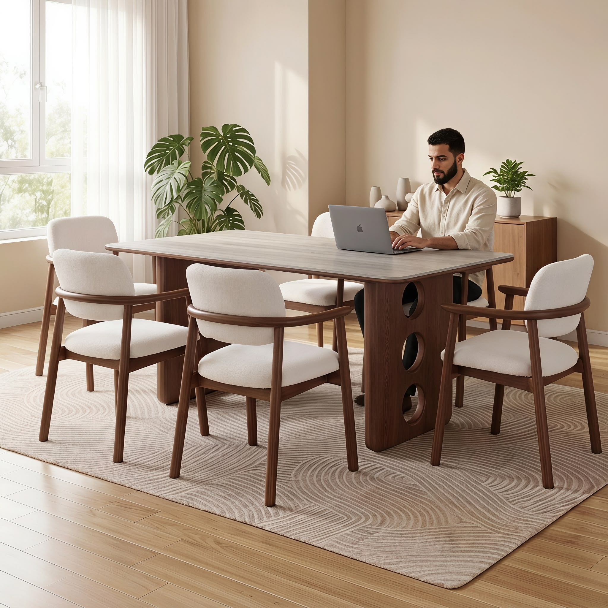 Bay Furniture Circle Cutout Solid Walnut Dining Table