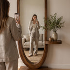 Bay Furniture Oval Standing Floor Mirror with Side Shelf