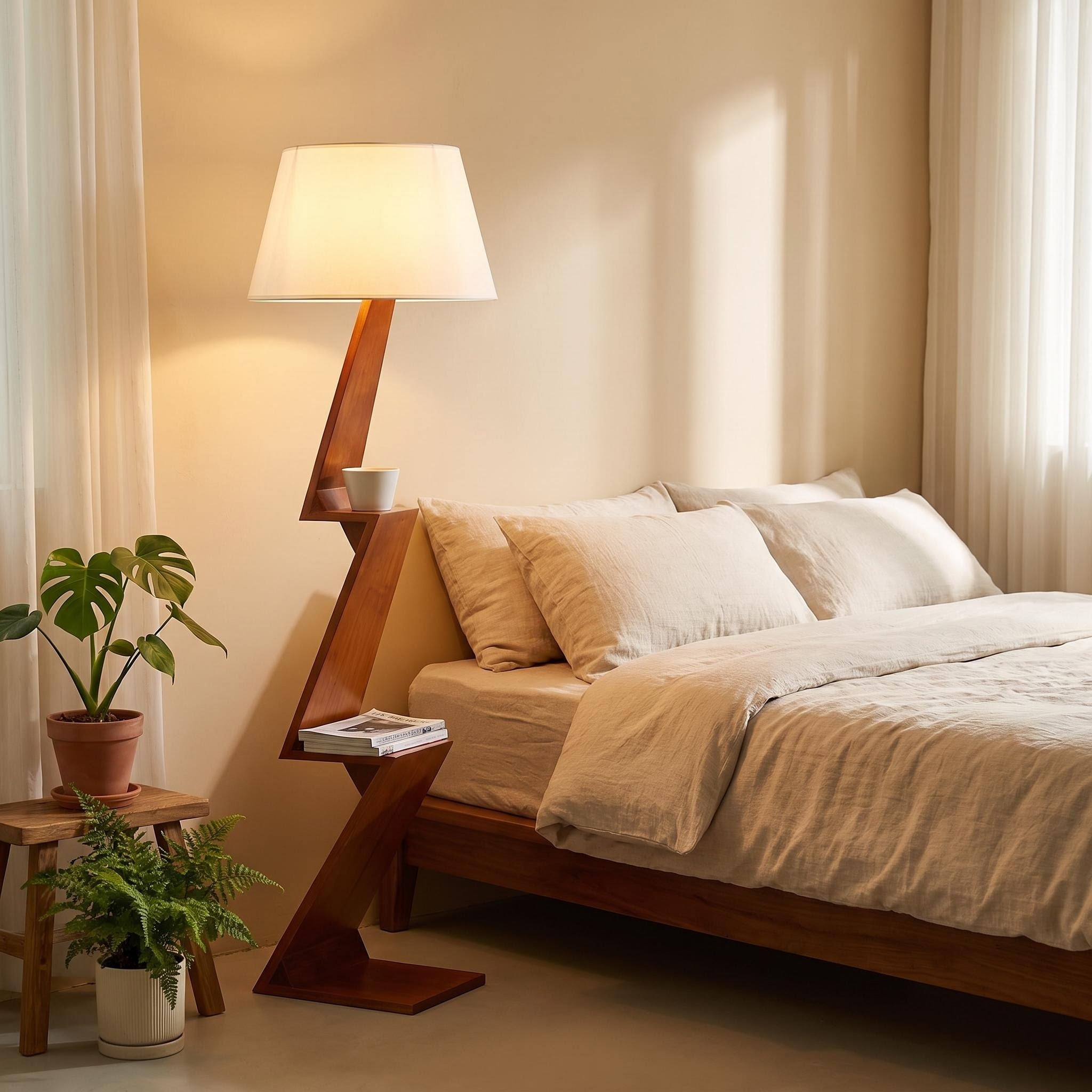 Bay Furniture Zigzag Floor Lamp with Built-In Shelves