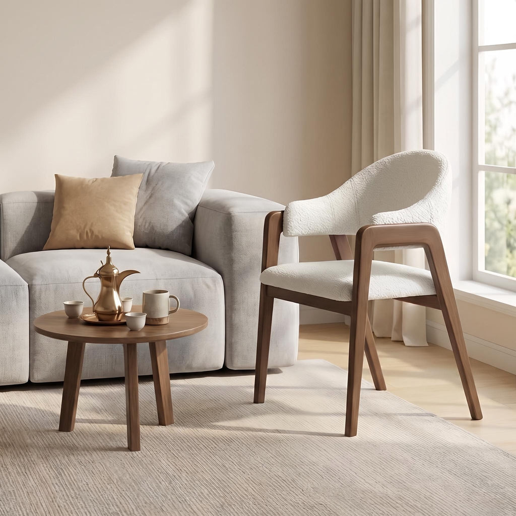 Bay Furniture Asymmetric Wrap-Arm Teddy Bouclé Dining Chair