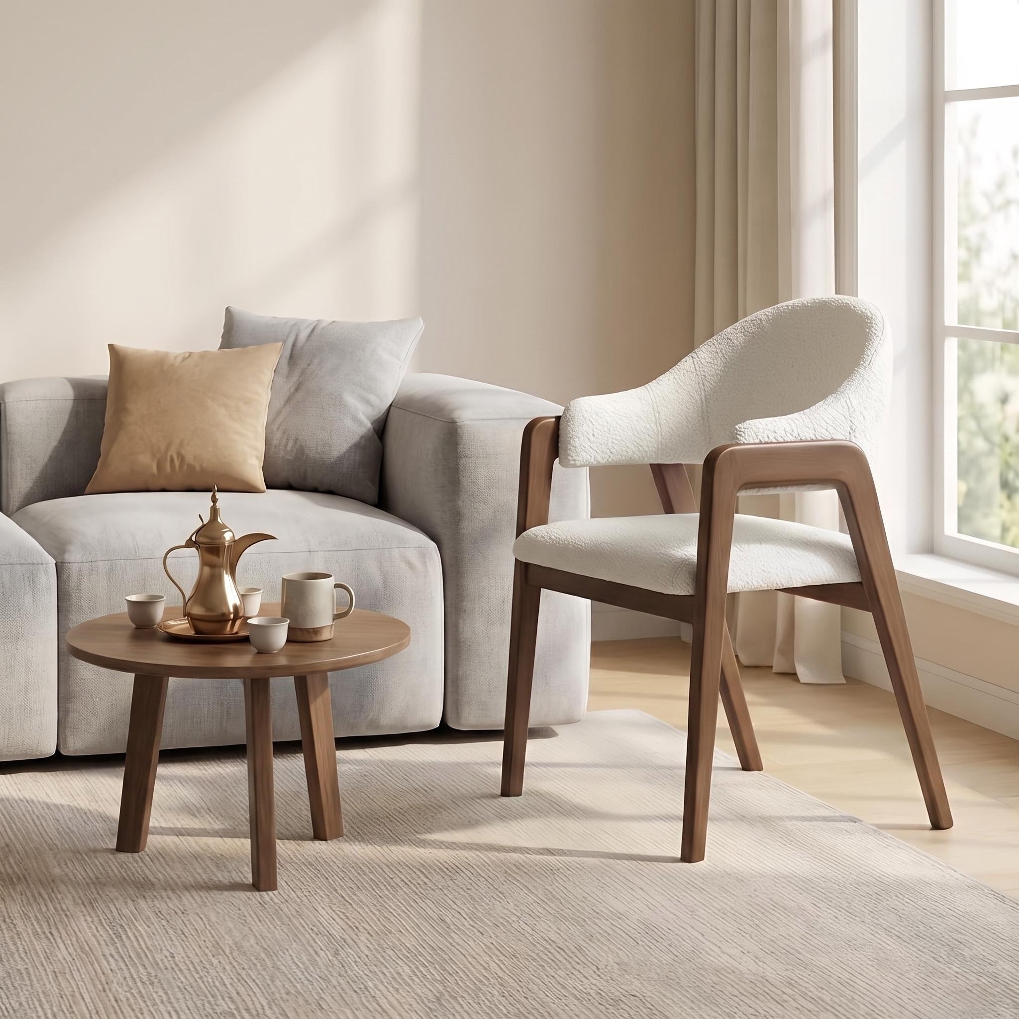 Bay Furniture Asymmetric Wrap-Arm Teddy Bouclé Dining Chair