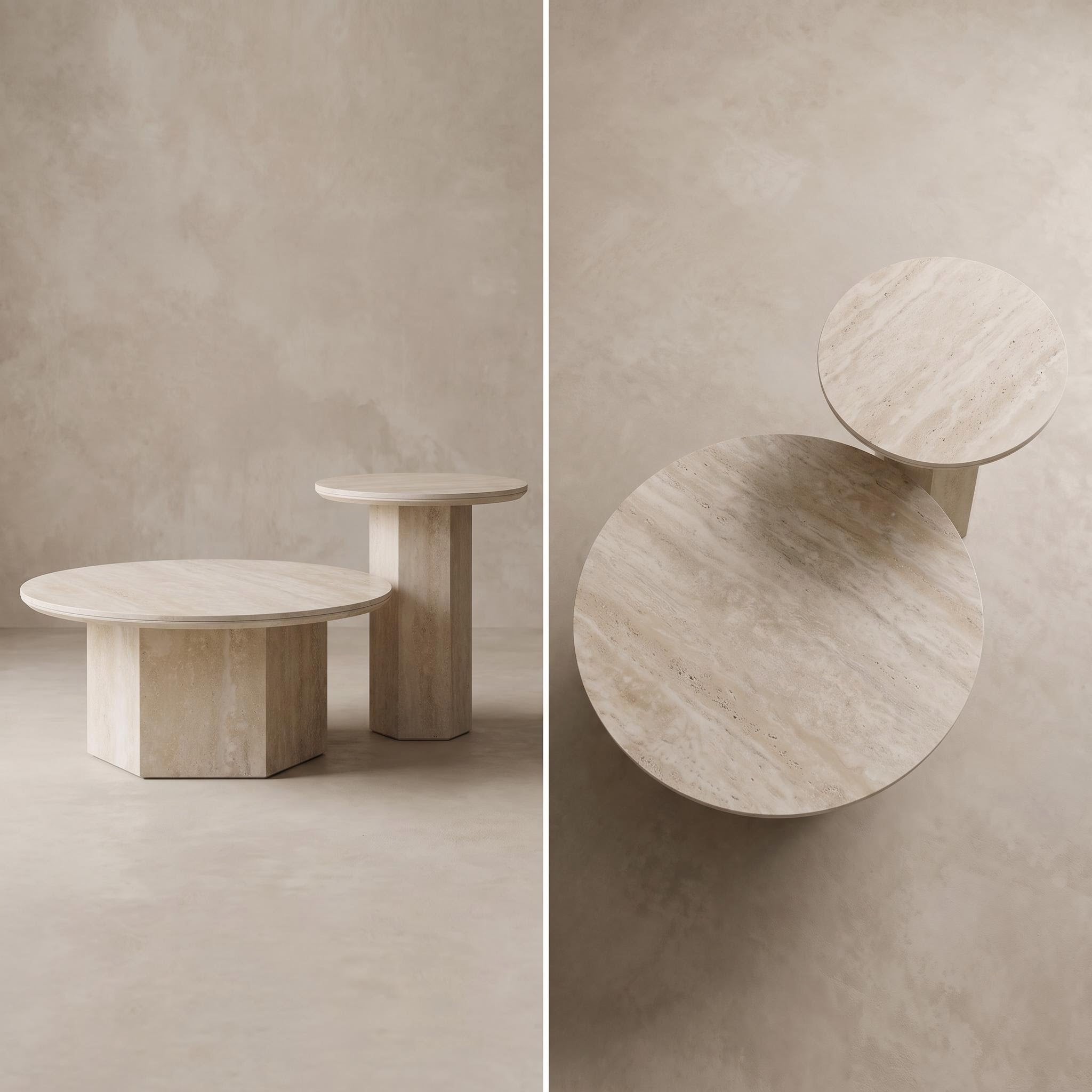 Bay Furniture Travertine Octagonal Pedestal Coffee & Side Table Set
