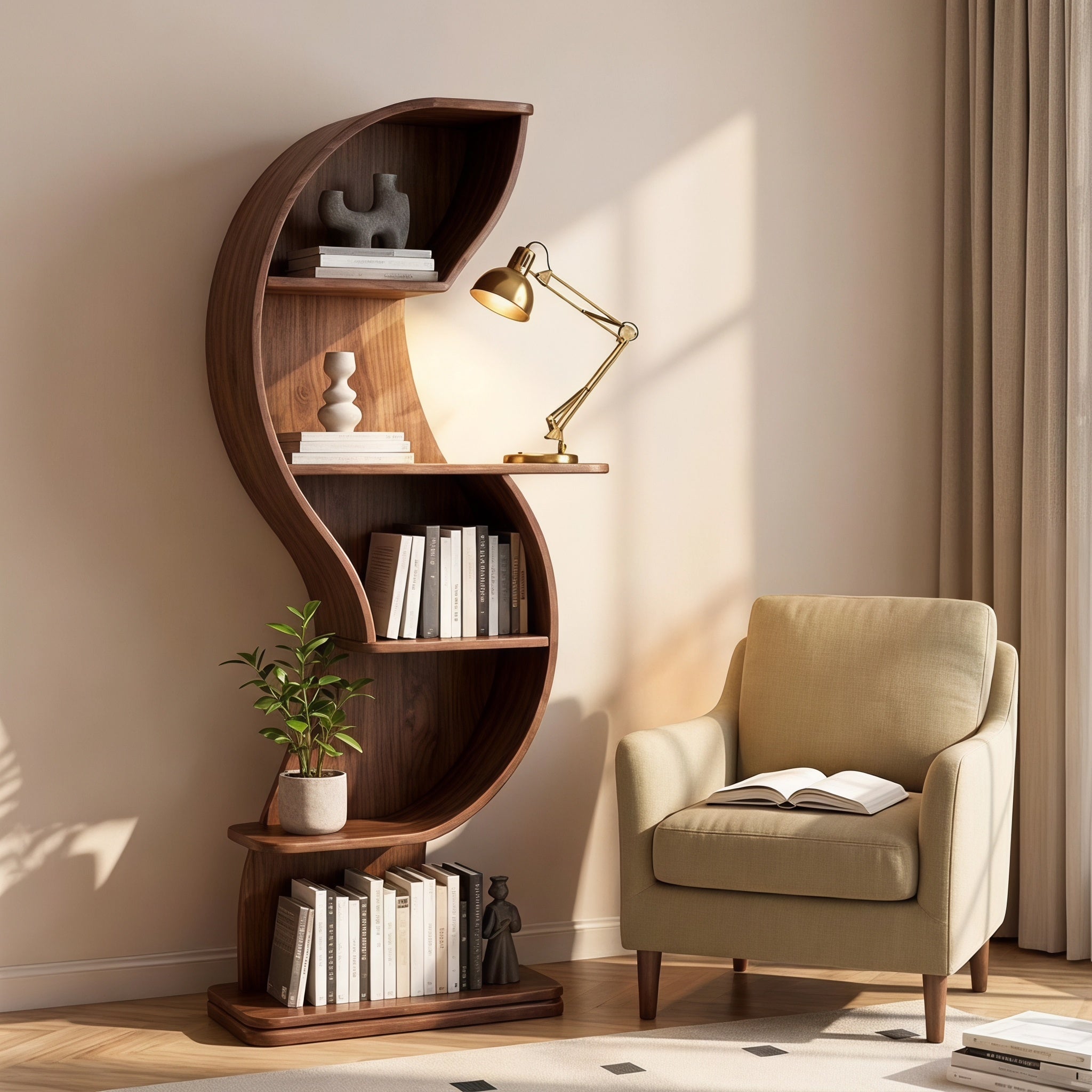 Bay Furniture Enclosed S-Wave Walnut Bookcase