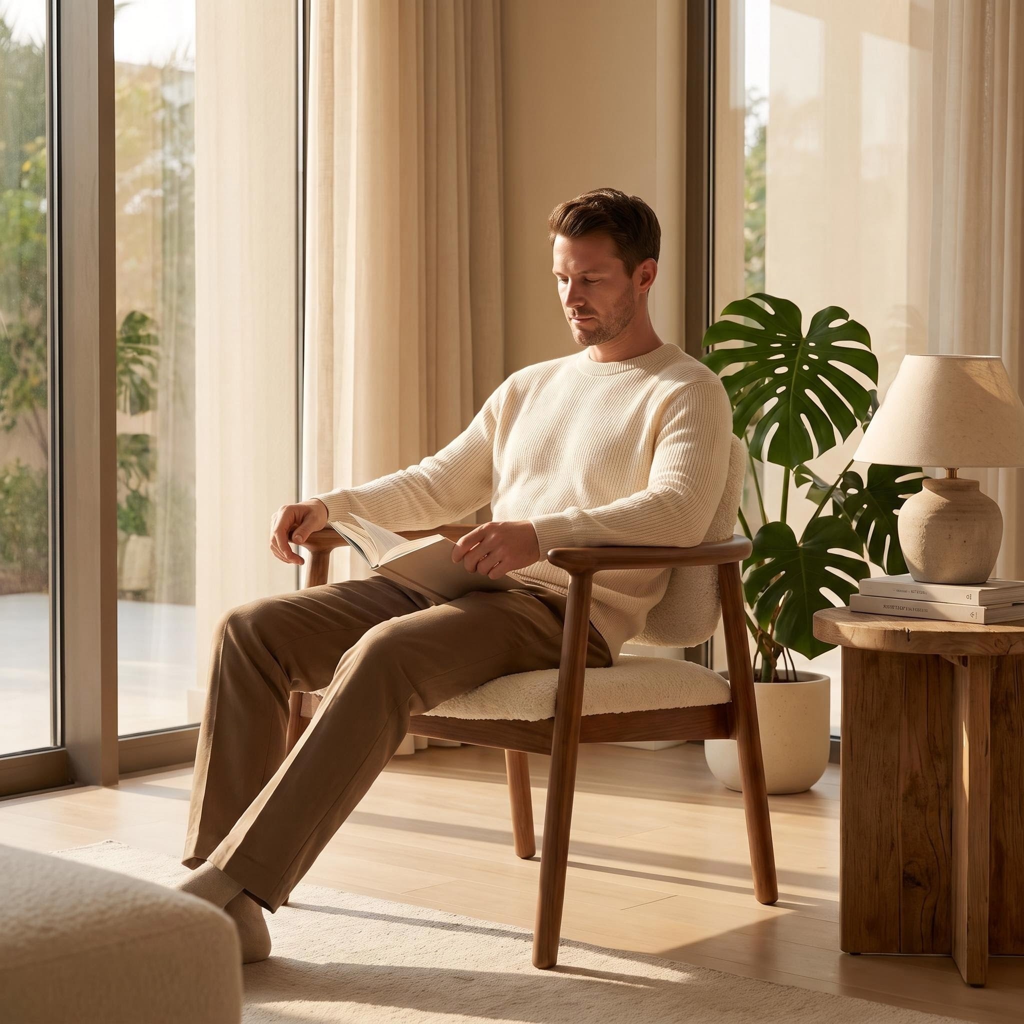 Bay Furniture Arc-Arm Bouclé Dining Chair with Floating Backrest